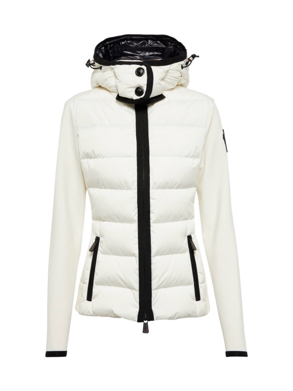 MONCLER ZIP UP HOODIE MAGLIA CARDIGAN SMALL NWT WHITE WITH BLACK ACCENT